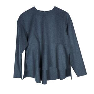 Georgia Alice Womens Top Gray Medium Wool Cashmere Peplum Hem Premium Careerwear